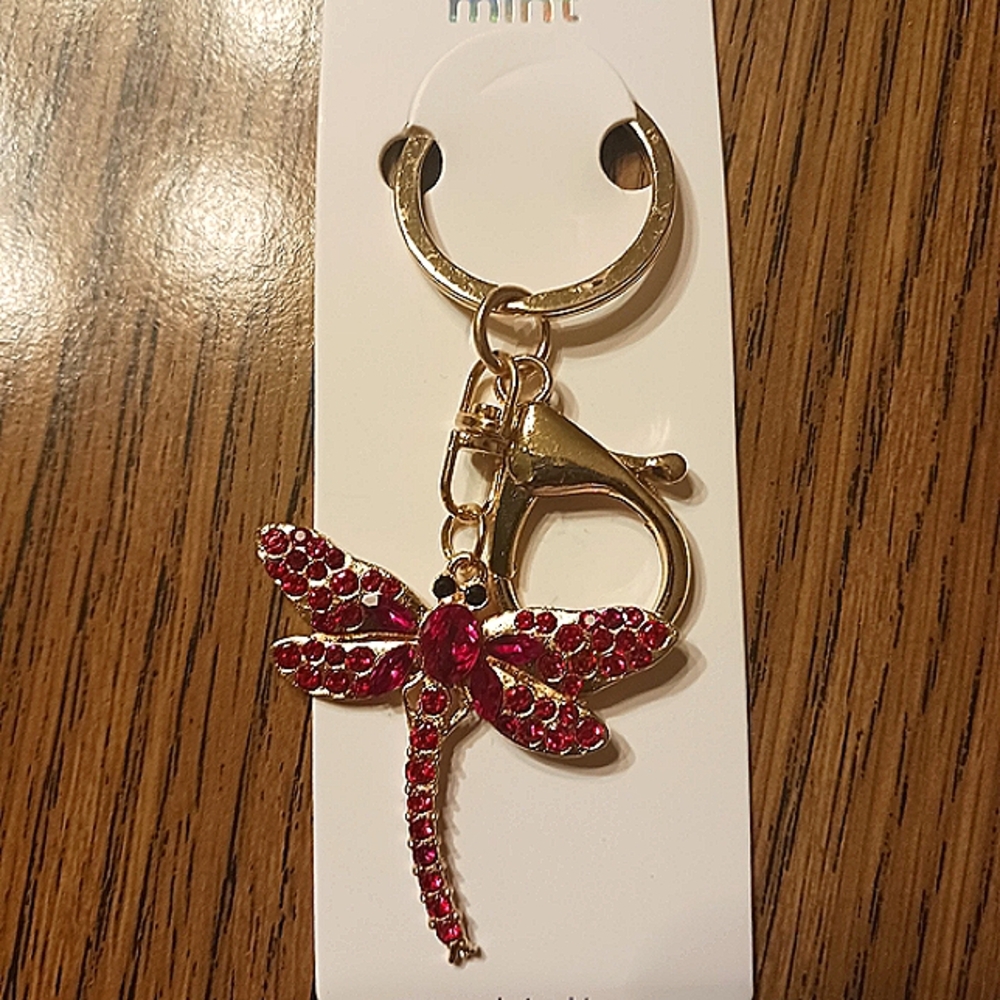 Mint Gold and Red Dragonfly Key Holder